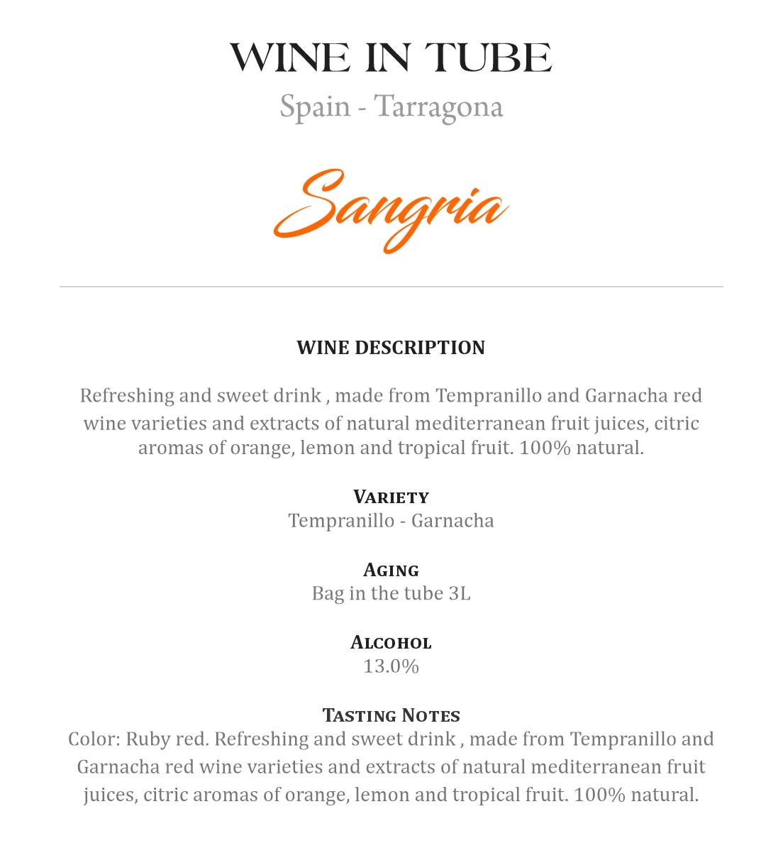 Wine in Tube Wood Wines Imports